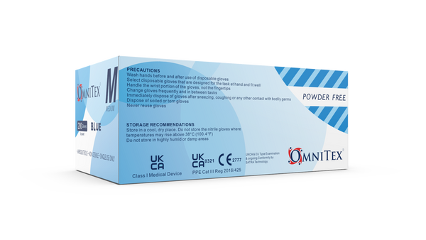 Omnitex Blue Nitrile Gloves Box of 200 Gloves
