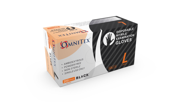 Omnitex Black Nitrile Gloves Box of 200 Gloves