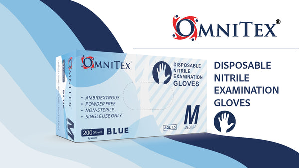Omnitex Blue Nitrile Gloves Box of 200 Gloves