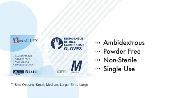 Omnitex Blue Nitrile Gloves Box of 200 Gloves