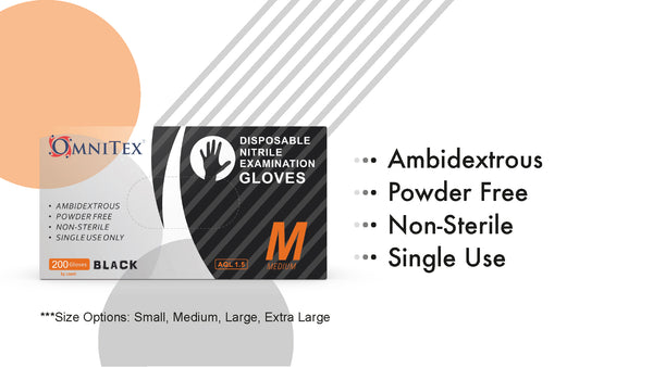 Omnitex Black Nitrile Gloves Box of 200 Gloves
