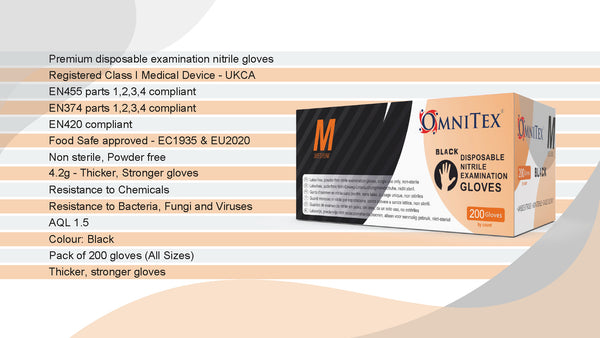 Omnitex Black Nitrile Gloves Box of 200 Gloves