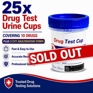 10 Panel Standard Size Urine Test Cup with Adulterant Test Strip (3 SVT) Cases of 25 Tests