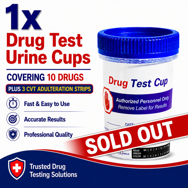 10 Panel Standard Size Urine Test Cup with Adulterant Test Strip (3 SVT) Cases of 1 Test