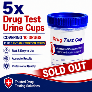 10 Panel Standard Size Urine Test Cup with Adulterant Test Strip (3 SVT) Cases of 5 Tests