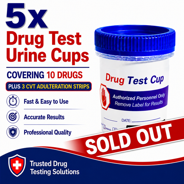 10 Panel Standard Size Urine Test Cup with Adulterant Test Strip (3 SVT) Cases of 5 Tests