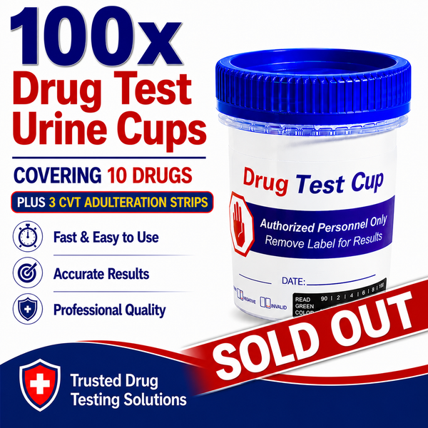 10 Panel Standard Size Urine Test Cup with Adulterant Test Strip (3 SVT) Cases of 100 Tests