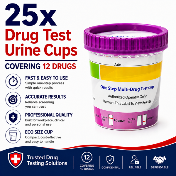 12 Panel ECO Size Urine Test Cup with Adulterant Test Strip (3 SVT) Cases of 25 Tests