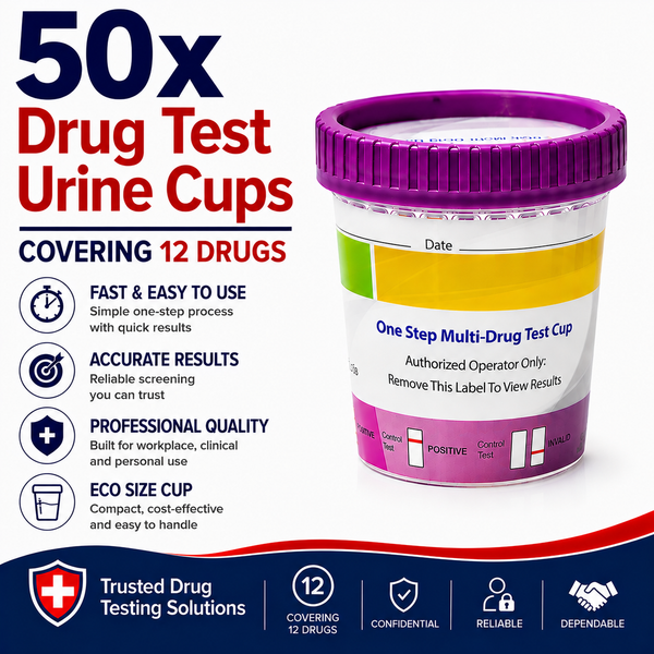 12 Panel ECO Size Urine Test Cup with Adulterant Test Strip (3 SVT) Cases of 50 Tests