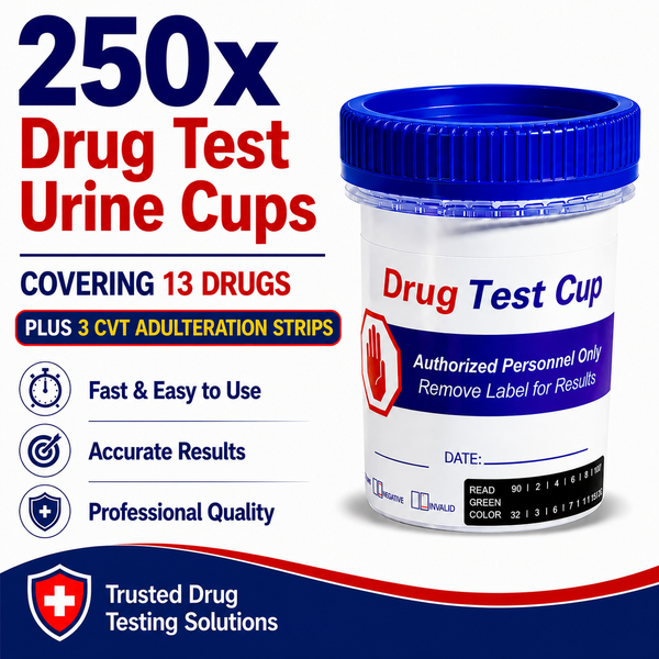 13 Panel Standard Size Urine Test Cup with Adulterant Test Strip (3 SVT) Cases of 250 Tests