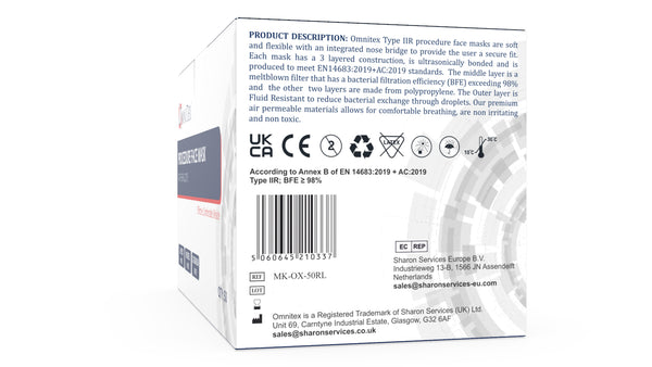 Omnitex Type IIR Face Masks Box of 50 in Blue