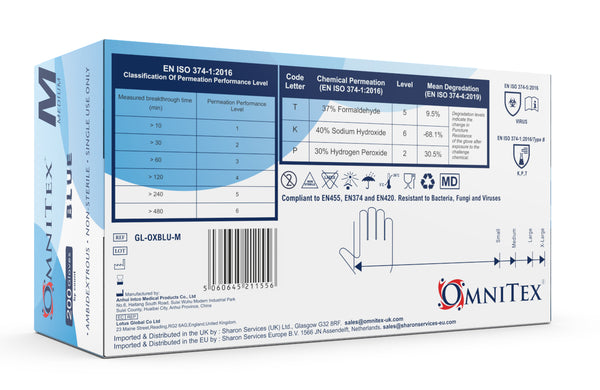 Omnitex Blue Nitrile Gloves Box of 200 Gloves