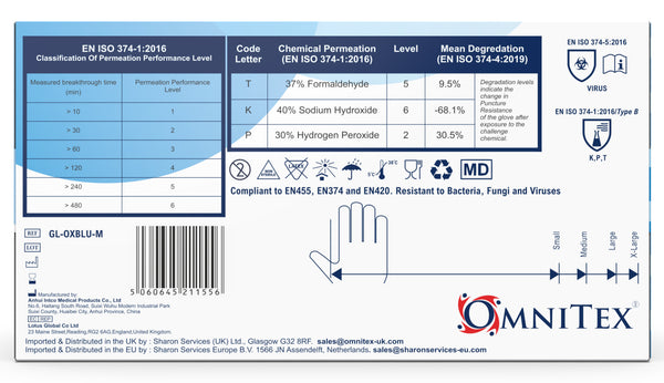 Omnitex Blue Nitrile Gloves Box of 200 Gloves