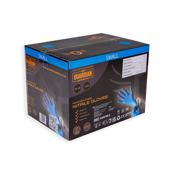 Guardian Supplies Blue Nitrile Medical Gloves 3.5g – Disposable, Latex-Free Box of 100
