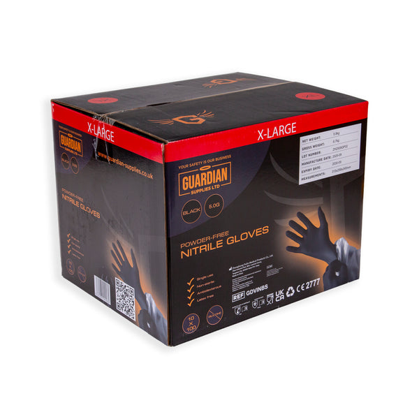 Guardian Supplies Black Nitrile Gloves 3.5g - 5.0g – Disposable, Latex-Free Box of 100