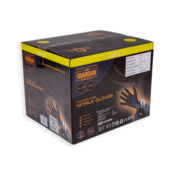 Guardian Supplies Black Nitrile Gloves 3.5g - 5.0g – Disposable, Latex-Free Box of 100