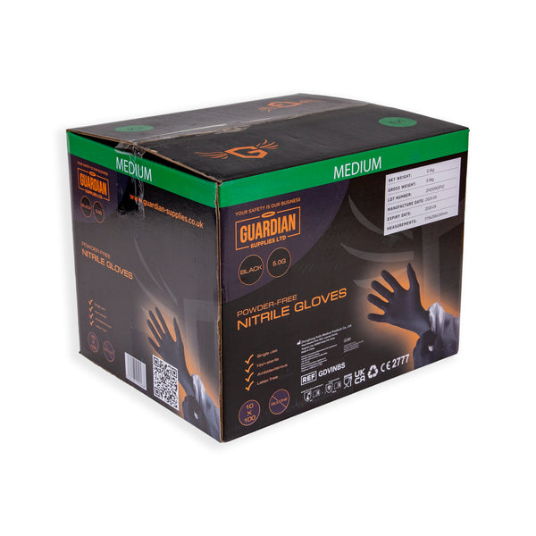 Guardian Supplies Black Nitrile Gloves 3.5g - 5.0g – Disposable, Latex-Free Box of 100