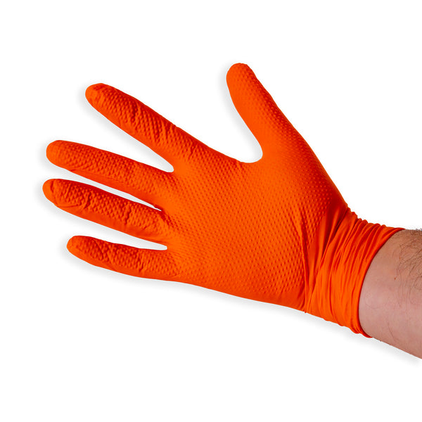 Guardian Supplies Orange Diamond Grip Nitrile Gloves 8.6g – Heavy-Duty, Latex-Free Box of 100