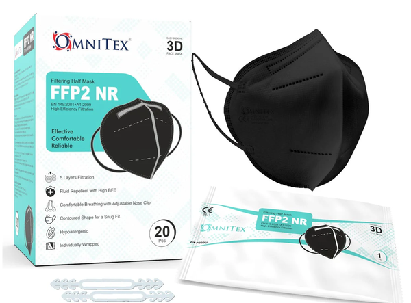 OMNITEX FACE MASK FFP2 – BLACK, PACK OF 20 MASKS