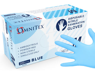 Omnitex Blue Nitrile Gloves Box of 200 Gloves
